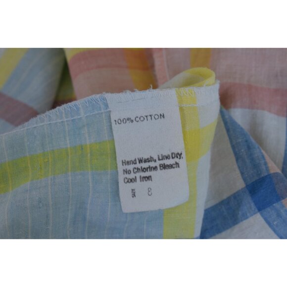 Vintage 80s Plaid Long-Sleeves Cotton Pastel Button-up‎ Blouse - Picture 8 of 10